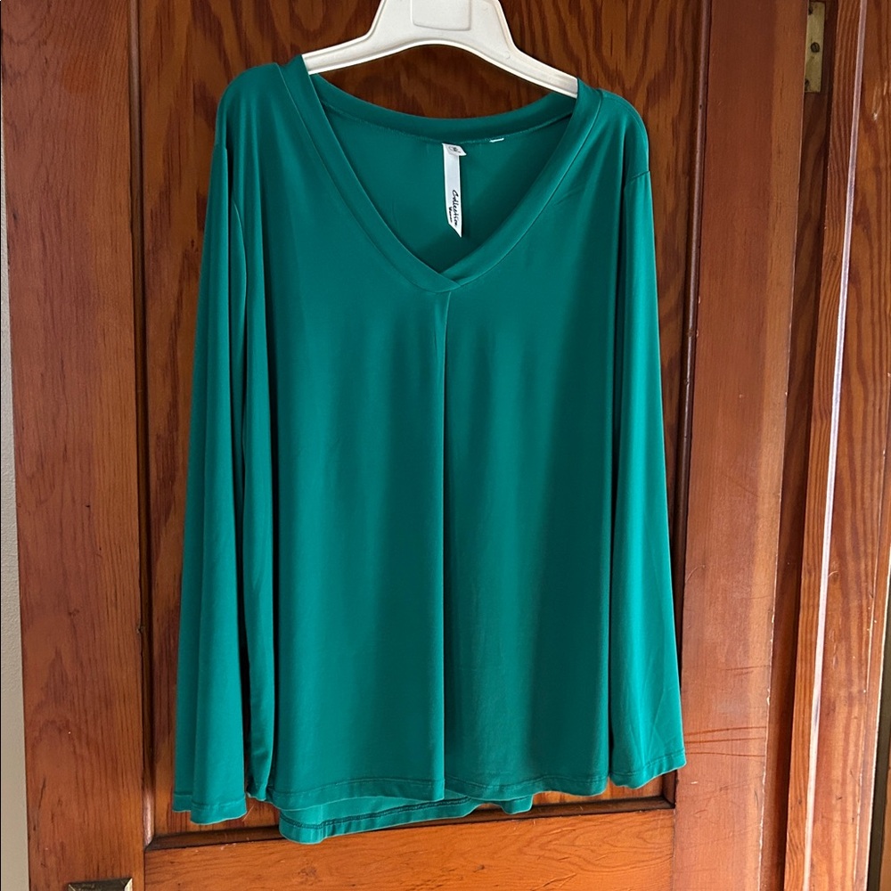 Teal Long Sleeve V-Neck Top